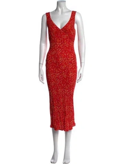 Pre-owned Reformation Floral Print Midi Length Dress In Red