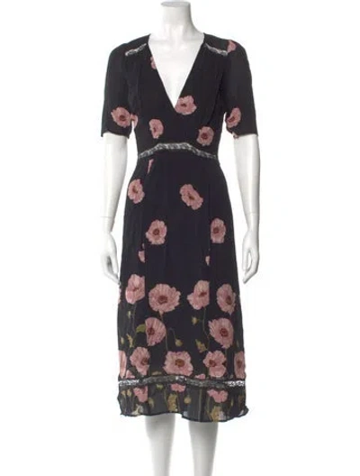 Pre-owned Reformation Floral Print Midi Length Dress W/ Tags In Black