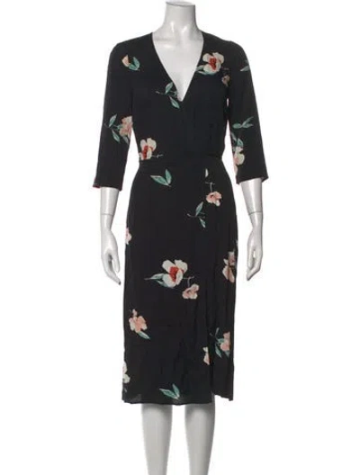 Pre-owned Reformation Floral Print Midi Length Dress W/ Tags In Black
