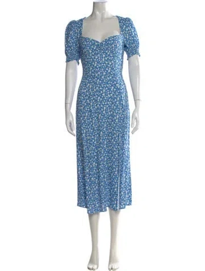 Pre-owned Reformation Floral Print Midi Length Dress W/ Tags In Blue