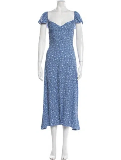 Pre-owned Reformation Floral Print Midi Length Dress W/ Tags In Blue