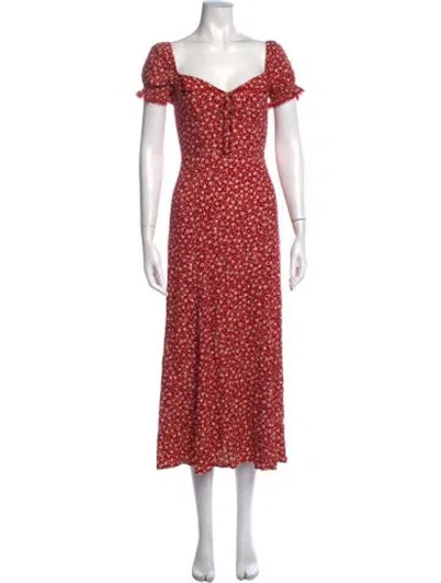 Pre-owned Reformation Floral Print Midi Length Dress W/ Tags In Red
