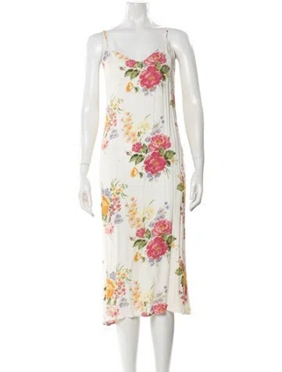 Pre-owned Reformation Floral Print Midi Length Dress In White