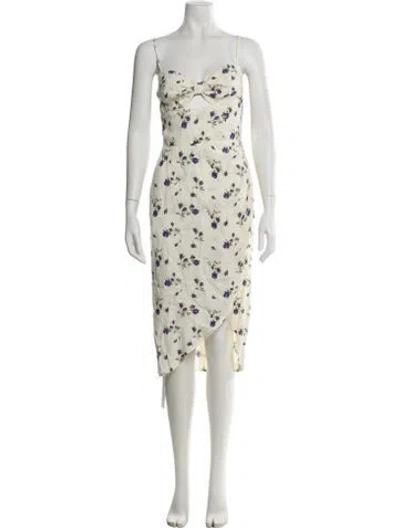 Pre-owned Reformation Floral Print Midi Length Dress In White