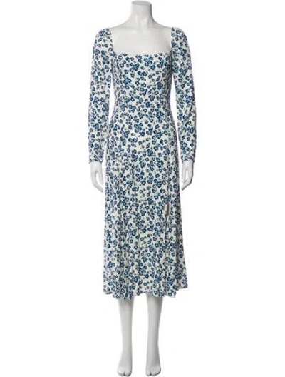 Pre-owned Reformation Floral Print Midi Length Dress In White