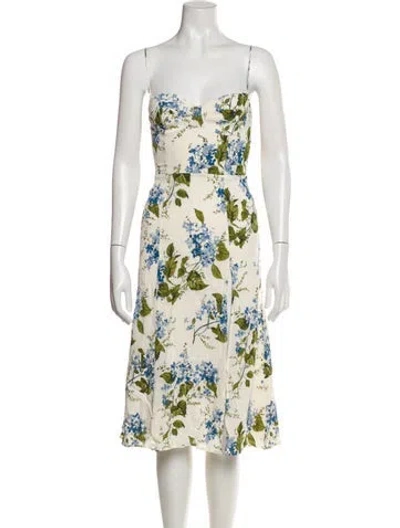 Pre-owned Reformation Floral Print Midi Length Dress In White