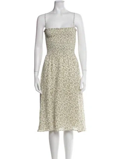 Pre-owned Reformation Floral Print Midi Length Dress In White