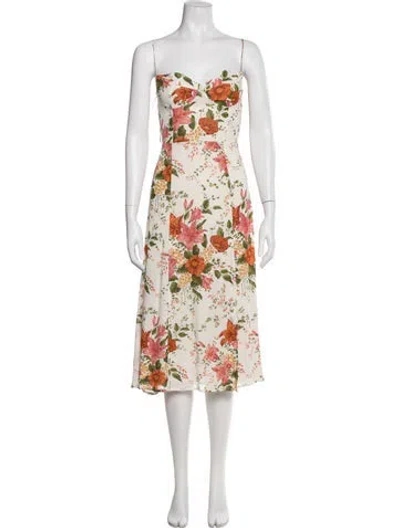 Pre-owned Reformation Floral Print Midi Length Dress In White
