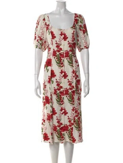 Pre-owned Reformation Floral Print Midi Length Dress In White