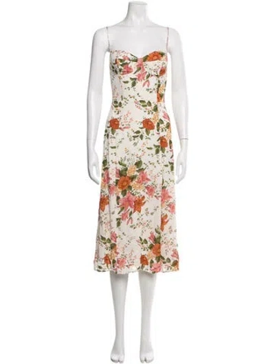 Pre-owned Reformation Floral Print Midi Length Dress In White