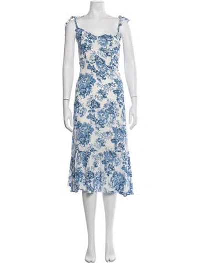 Pre-owned Reformation Floral Print Midi Length Dress In White