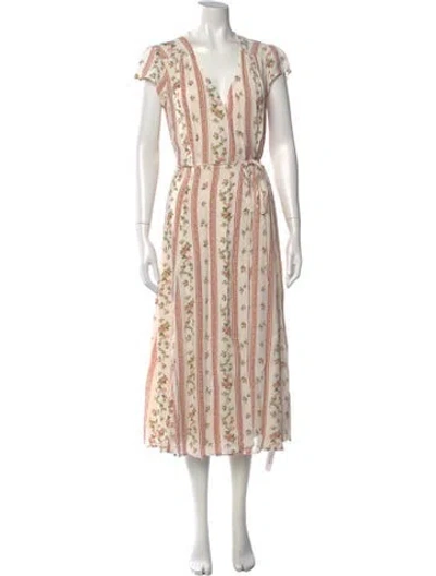 Pre-owned Reformation Floral Print Midi Length Dress In White