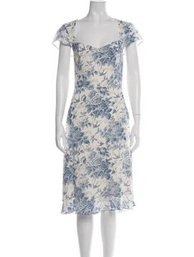 Pre-owned Reformation Floral Print Midi Length Dress In White