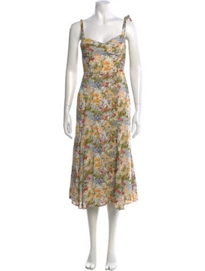 Pre-owned Reformation Floral Print Midi Length Dress In Yellow