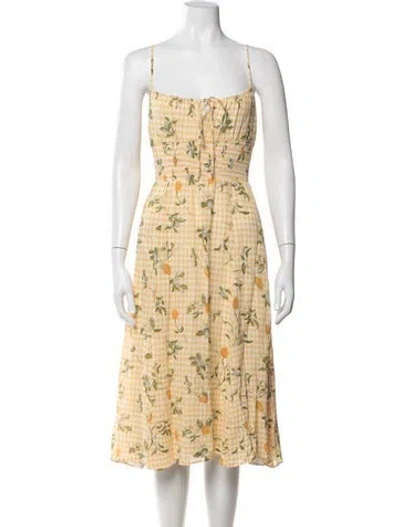 Pre-owned Reformation Floral Print Midi Length Dress In Yellow