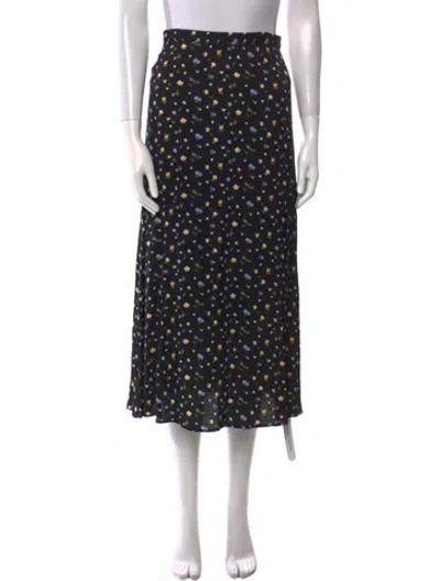 Pre-owned Reformation Floral Print Midi Length Skirt In Black