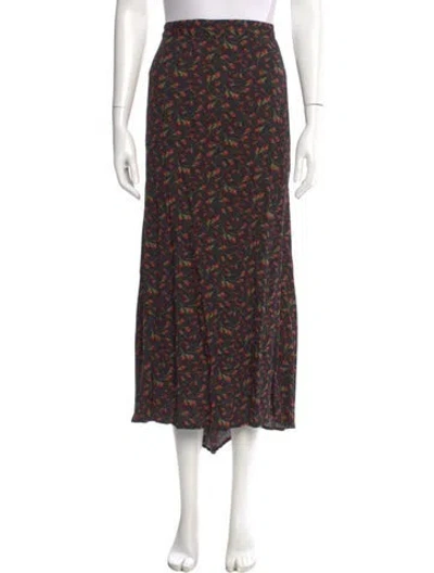 Pre-owned Reformation Floral Print Midi Length Skirt In Black