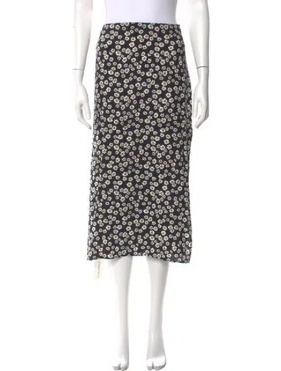 Pre-owned Reformation Floral Print Midi Length Skirt In Black