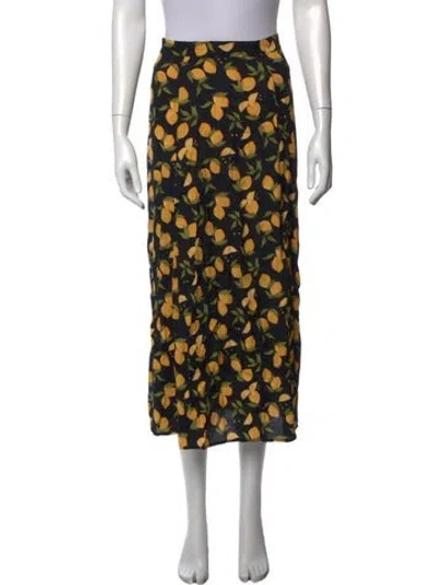 Pre-owned Reformation Floral Print Midi Length Skirt In Black