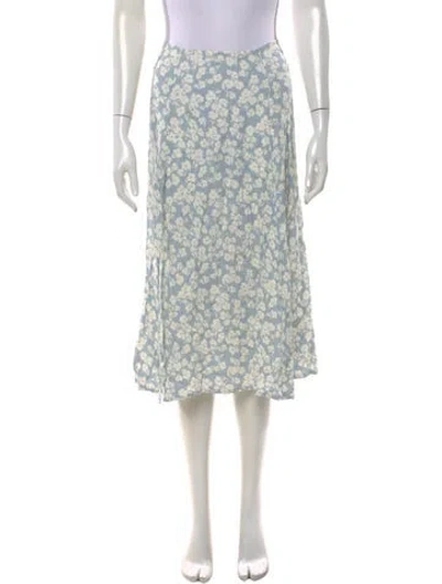 Pre-owned Reformation Floral Print Midi Length Skirt In Blue/white