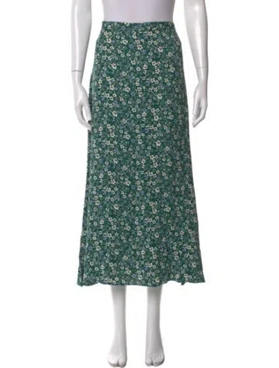 Pre-owned Reformation Floral Print Midi Length Skirt In Green