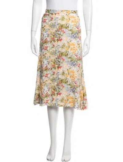 Pre-owned Reformation Floral Print Midi Length Skirt In Green