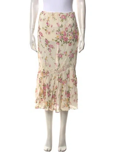 Pre-owned Reformation Floral Print Midi Length Skirt In Neutral