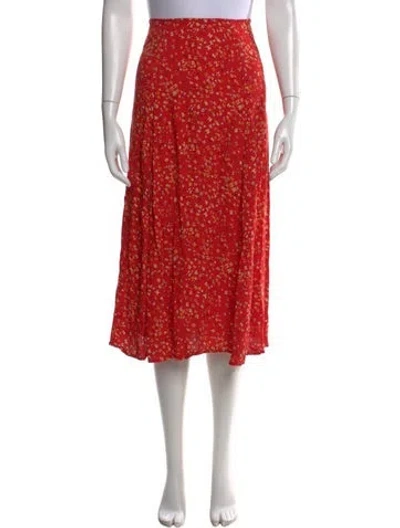 Pre-owned Reformation Floral Print Midi Length Skirt In Red