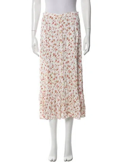 Pre-owned Reformation Floral Print Midi Length Skirt In White