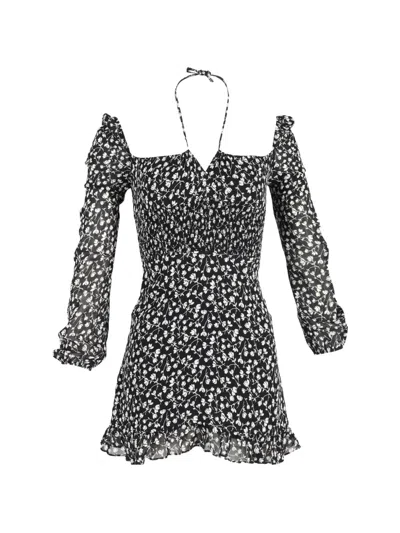 Pre-owned Reformation Floral-print Mini Dress In Black