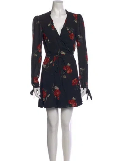 Pre-owned Reformation Floral Print Mini Dress In Black
