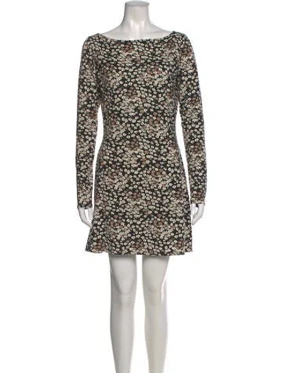 Pre-owned Reformation Floral Print Mini Dress In Black