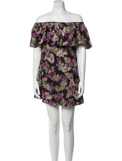 Pre-owned Reformation Floral Print Mini Dress In Black