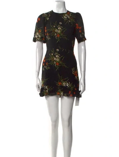 Pre-owned Reformation Floral Print Mini Dress In Black