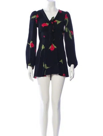 Pre-owned Reformation Floral Print Mini Dress In Black