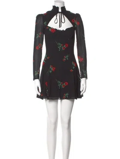 Pre-owned Reformation Floral Print Mini Dress In Black