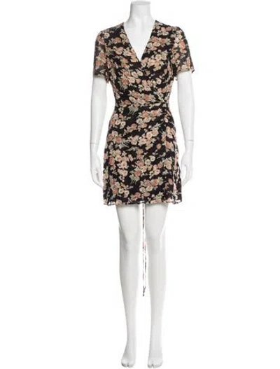 Pre-owned Reformation Floral Print Mini Dress In Black