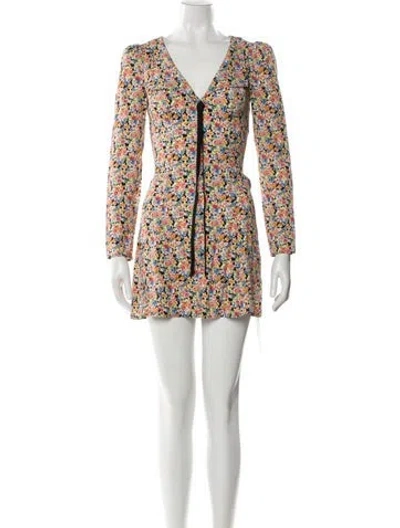 Pre-owned Reformation Floral Print Mini Dress In Black