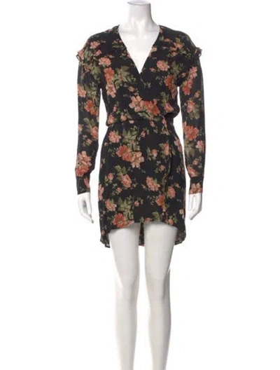 Pre-owned Reformation Floral Print Mini Dress In Black