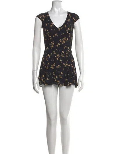 Pre-owned Reformation Floral Print Mini Dress In Black