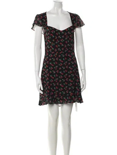 Pre-owned Reformation Floral Print Mini Dress In Black
