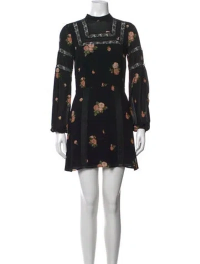 Pre-owned Reformation Floral Print Mini Dress In Black