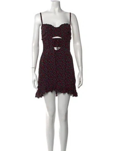 Pre-owned Reformation Floral Print Mini Dress In Black