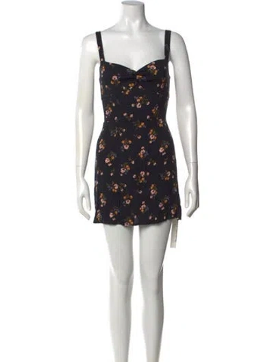 Pre-owned Reformation Floral Print Mini Dress In Black