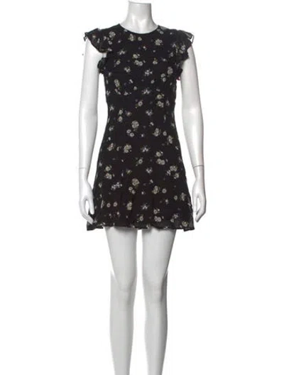 Pre-owned Reformation Floral Print Mini Dress In Black