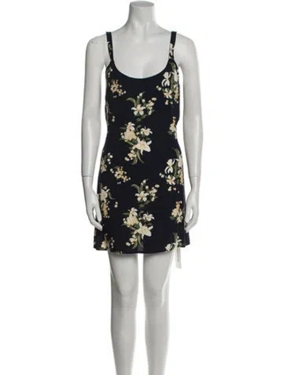 Pre-owned Reformation Floral Print Mini Dress In Blue
