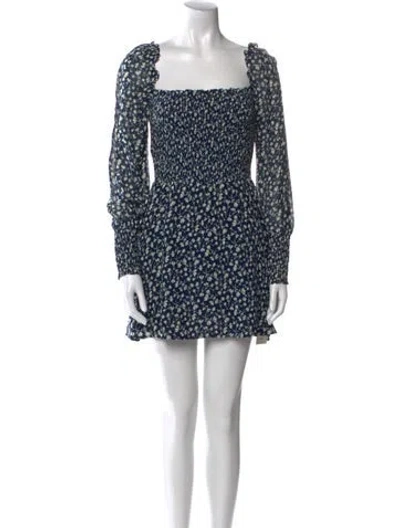 Pre-owned Reformation Floral Print Mini Dress In Blue