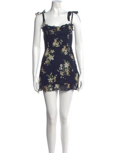 Pre-owned Reformation Floral Print Mini Dress In Blue