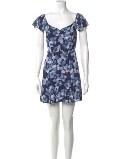 Pre-owned Reformation Floral Print Mini Dress In Blue