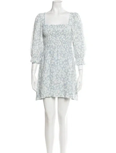 Pre-owned Reformation Floral Print Mini Dress In Blue